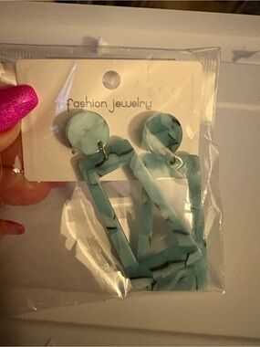 Fashion Jewelry Light Teal Blue Turquoise Marble Resin Drop Earrings